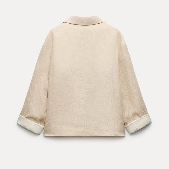 Zara 100% Linen Blazer Jacket Coat Beige Cream Neutral ZW Collection lined S NWT - Picture 12 of 16